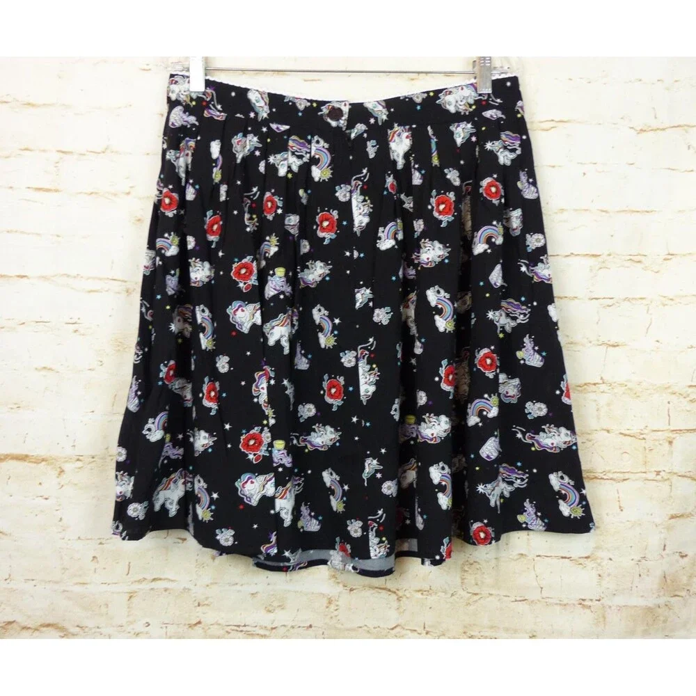 Hell Bunny Skirt Women XL Black Unicorn Rainbow 60s Mod Retro Kidcore Kawaii NWT - Picture 10 of 15